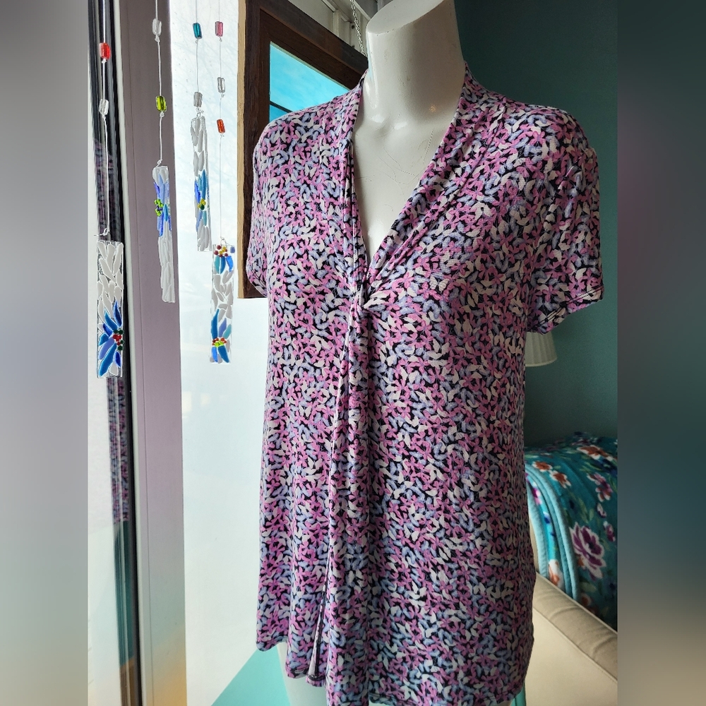 Women's Pink Butterfly Patterned Top Large Petite